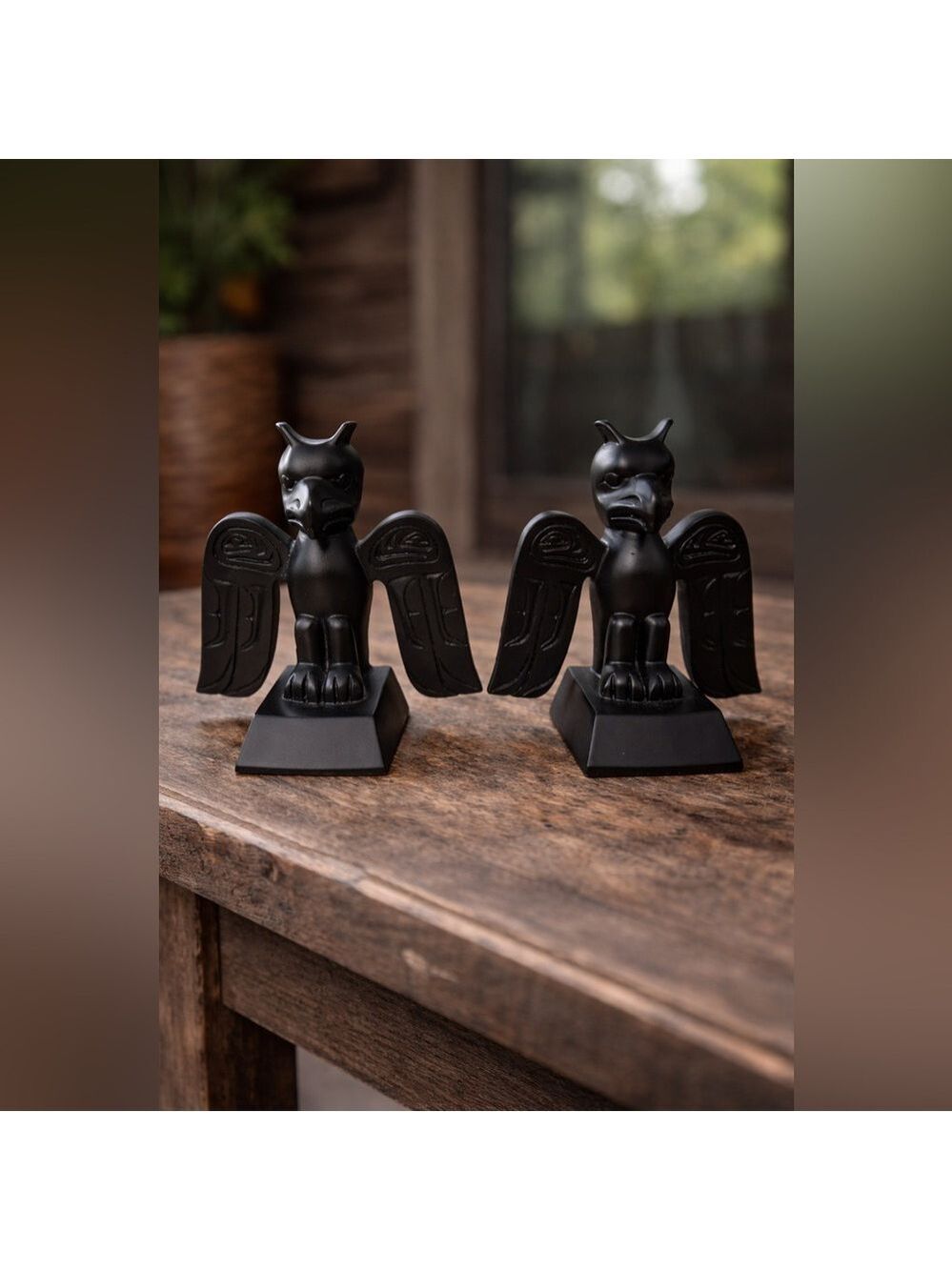 PAIR of Black Thunderbird Figurines • Indigenous-Inspired Totem Style Made in 🇨🇦
